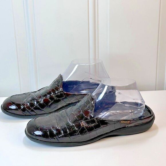 Mephisto Cool Air Slip-On Mules Women's US Size 9.5 Brown Leather Croc Slides - Picture 3 of 8